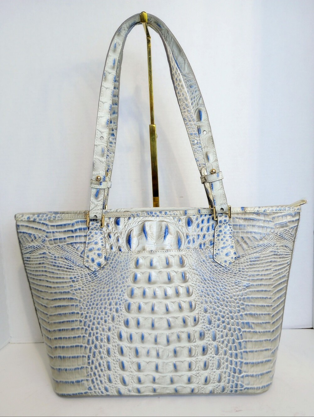 Brahmin Bluestone Melbourne Medium Asher Crocodile Embossed Leather Tote Bag - Picture 3 of 13